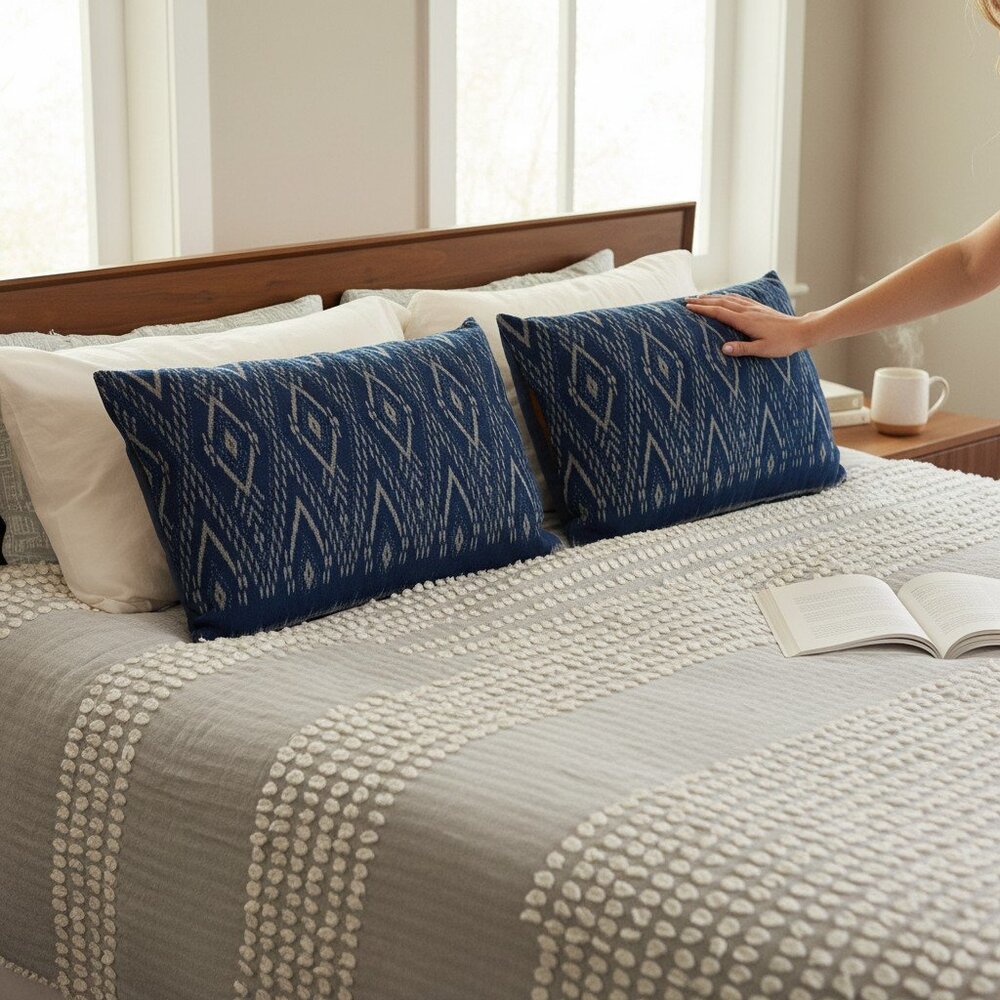 Pair (2) of Indigo Ikat pillow covers, Laos